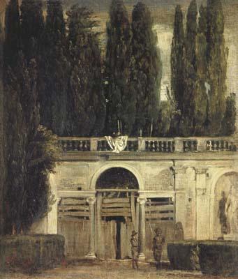 Diego Velazquez La Villa Medicis a Rome (deux hommes a l'entree de la grotte) (df02) Norge oil painting art